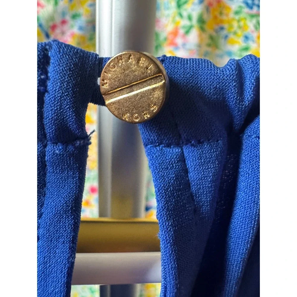 144 MK Michael Kors Royal Blue Halter Neck Blouse Gold Hardware Small